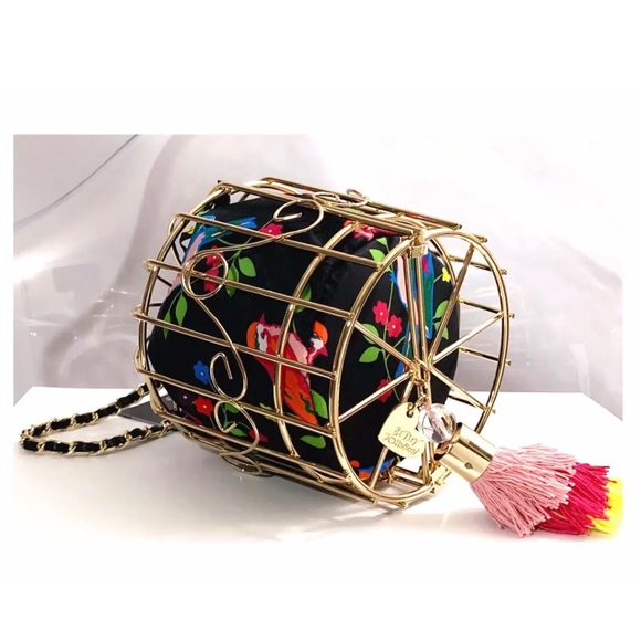 NWT Betsey Johnson 💋KITSCH BIRD IS THE WORD CAGE DANCER Drawstring Wristlet Bag - Picture 4 of 11